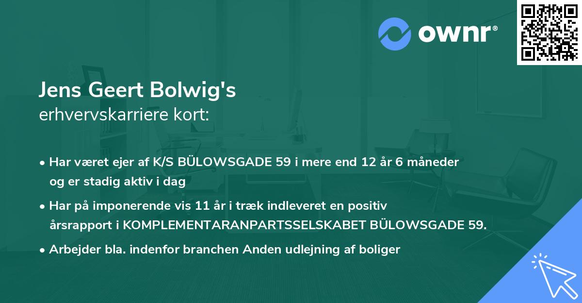 Jens Geert Bolwig's erhvervskarriere kort