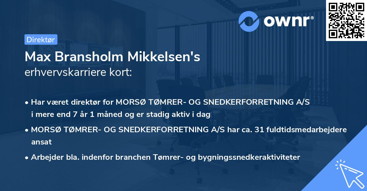 Max Bransholm Mikkelsen's erhvervskarriere kort