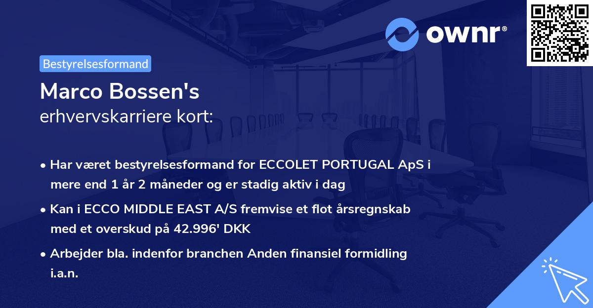 Marco Bossen's erhvervskarriere kort