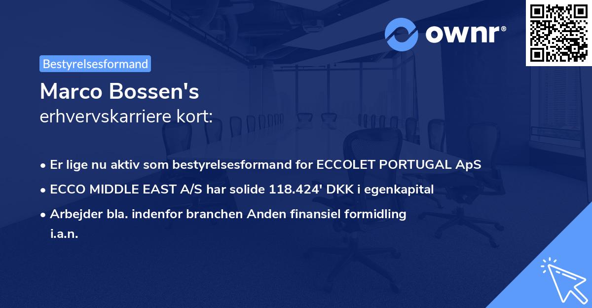 Marco Bossen's erhvervskarriere kort