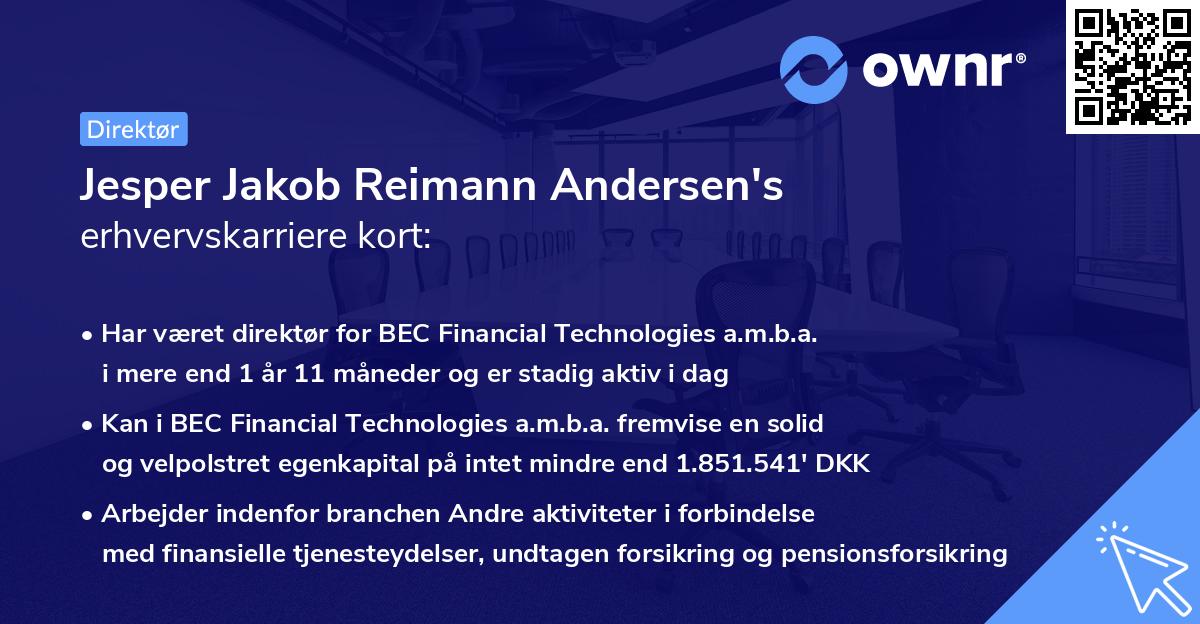 Jesper Jakob Reimann Andersen's erhvervskarriere kort