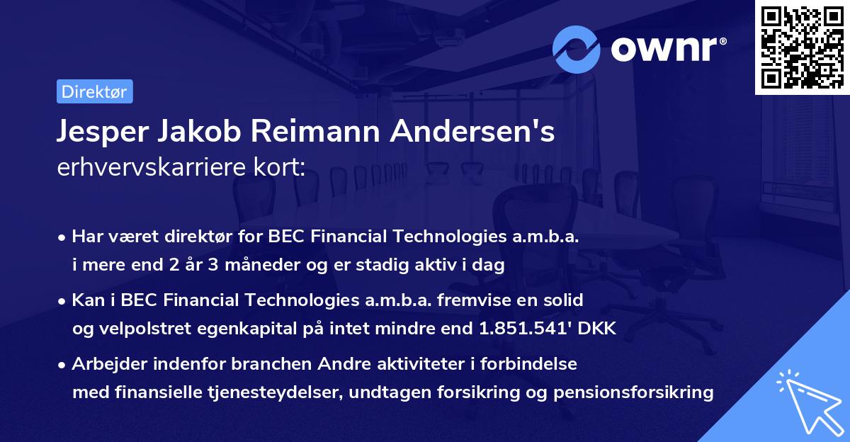 Jesper Jakob Reimann Andersen's erhvervskarriere kort