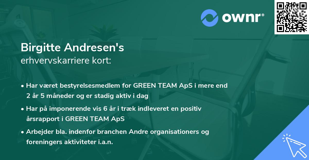 Birgitte Andresen's erhvervskarriere kort