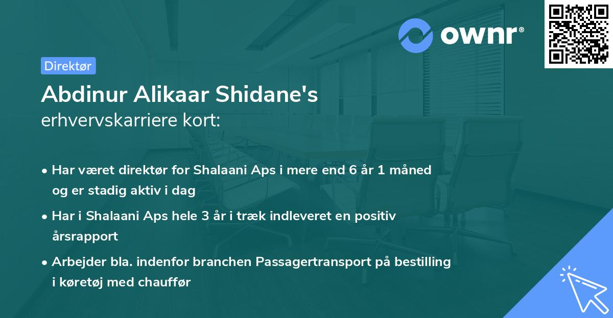 Abdinur Alikaar Shidane's erhvervskarriere kort