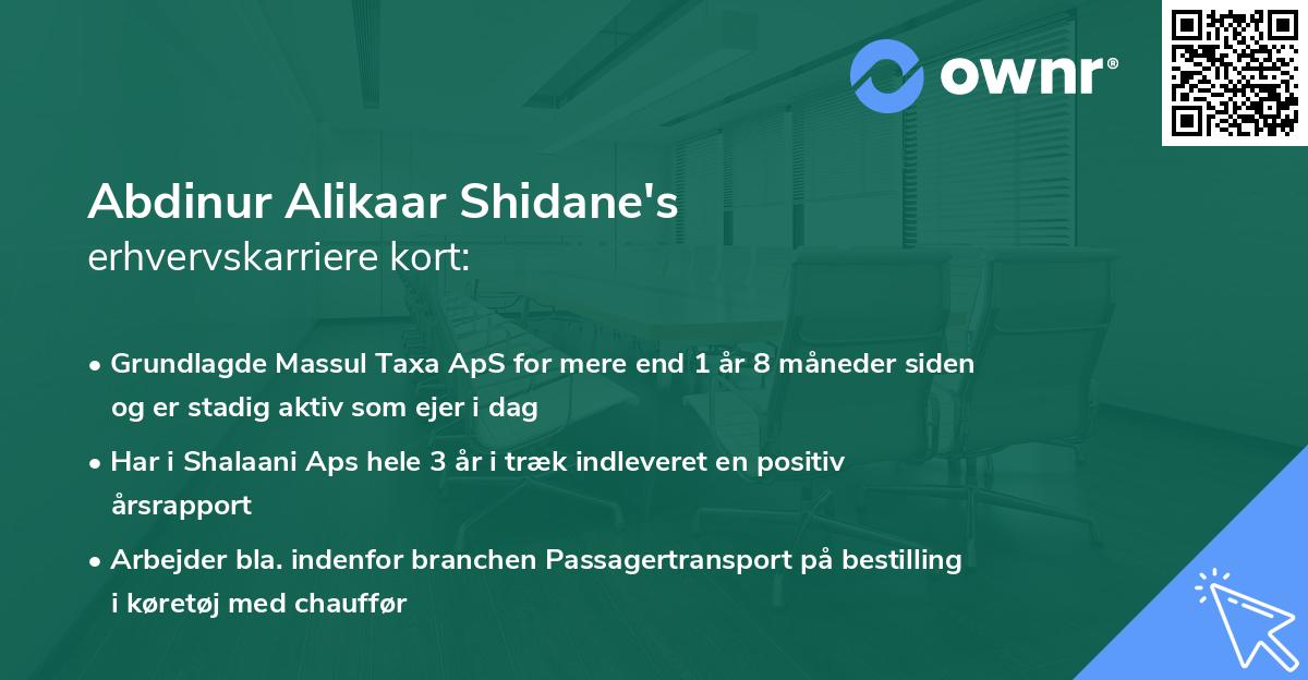Abdinur Alikaar Shidane's erhvervskarriere kort