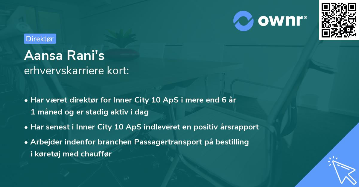 Aansa Rani's erhvervskarriere kort