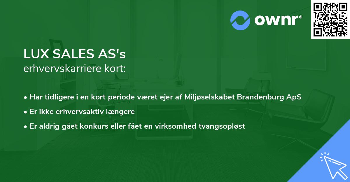 LUX SALES AS's erhvervskarriere kort