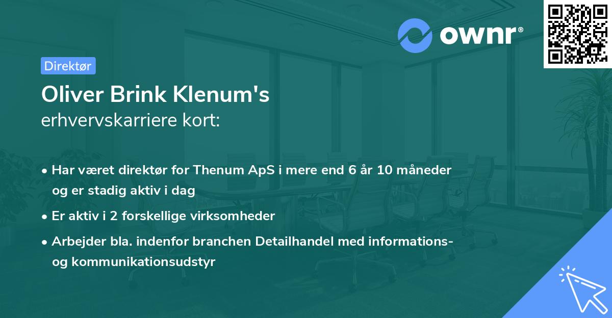 Oliver Brink Klenum's erhvervskarriere kort