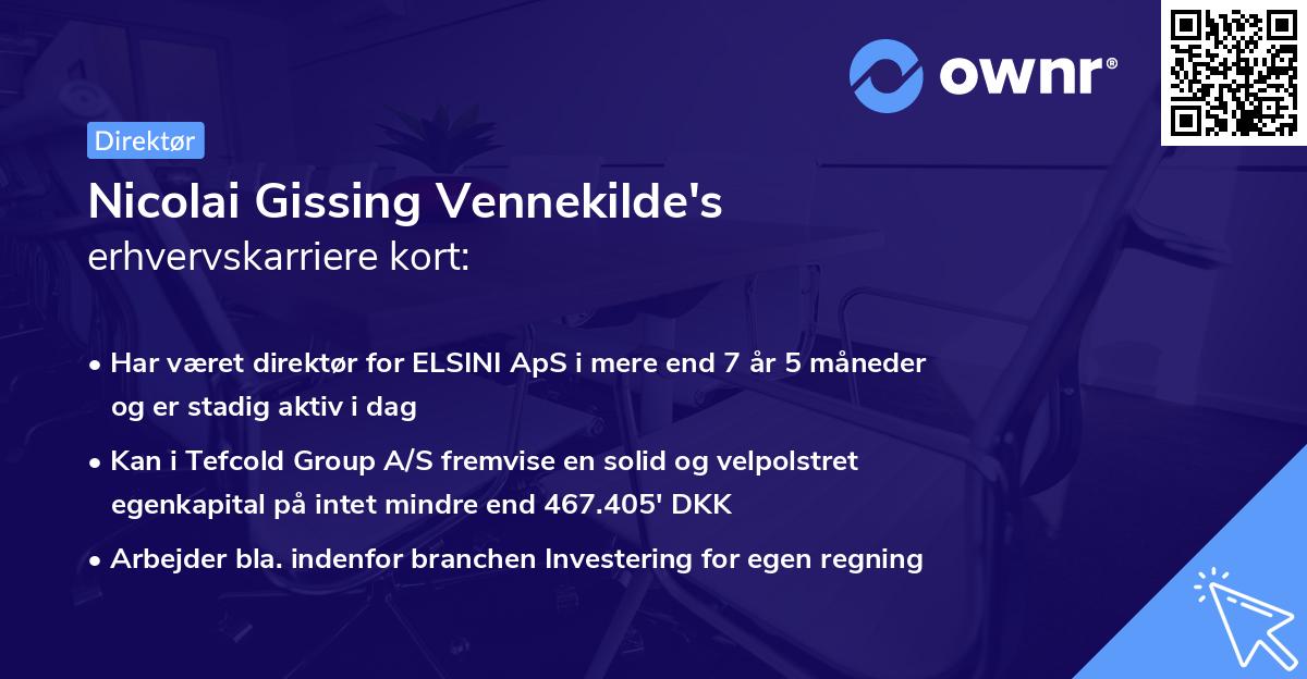 Nicolai Gissing Vennekilde's erhvervskarriere kort