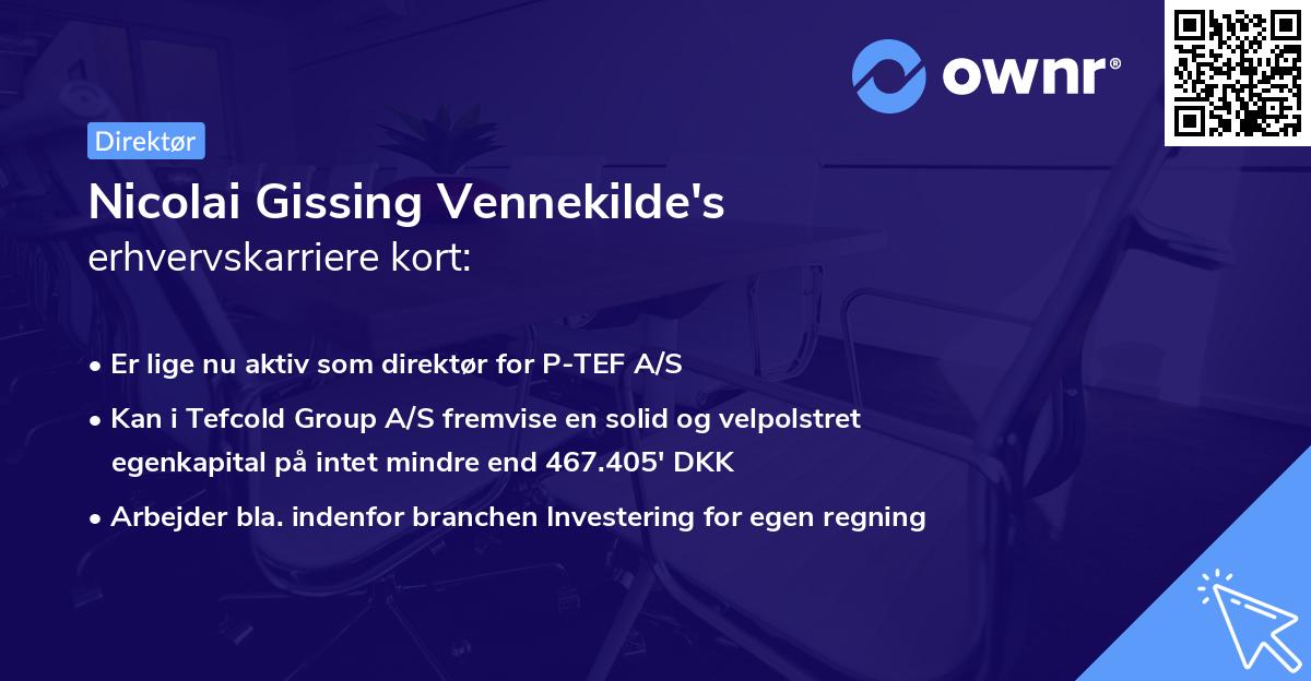 Nicolai Gissing Vennekilde's erhvervskarriere kort