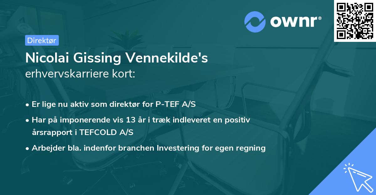 Nicolai Gissing Vennekilde's erhvervskarriere kort