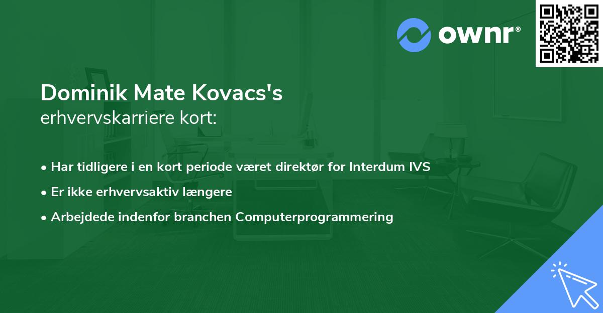 Dominik Mate Kovacs's erhvervskarriere kort