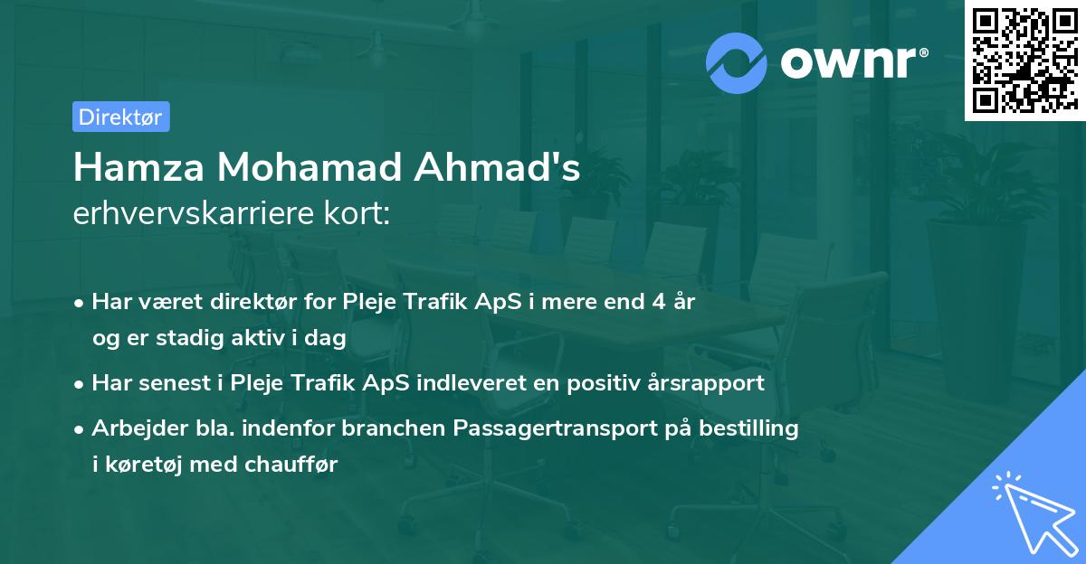 Hamza Mohamad Ahmad's erhvervskarriere kort