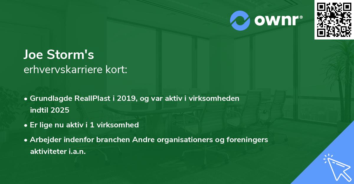 Joe Storm's erhvervskarriere kort