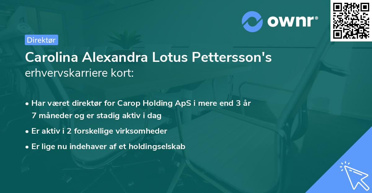 Carolina Alexandra Lotus Pettersson's erhvervskarriere kort