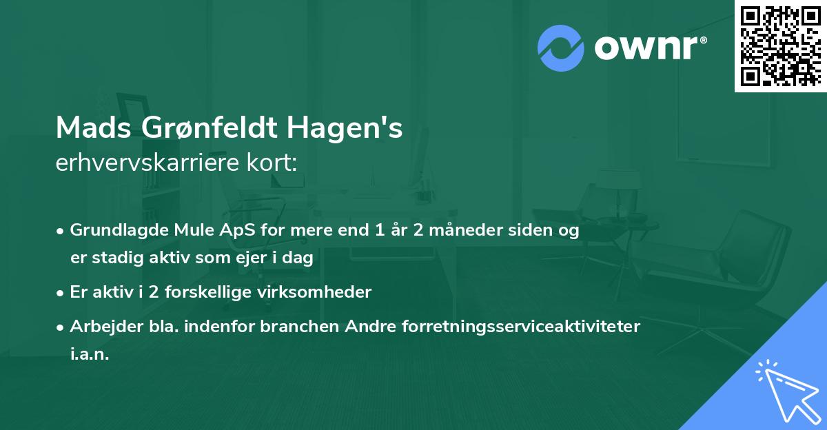 Mads Grønfeldt Hagen's erhvervskarriere kort