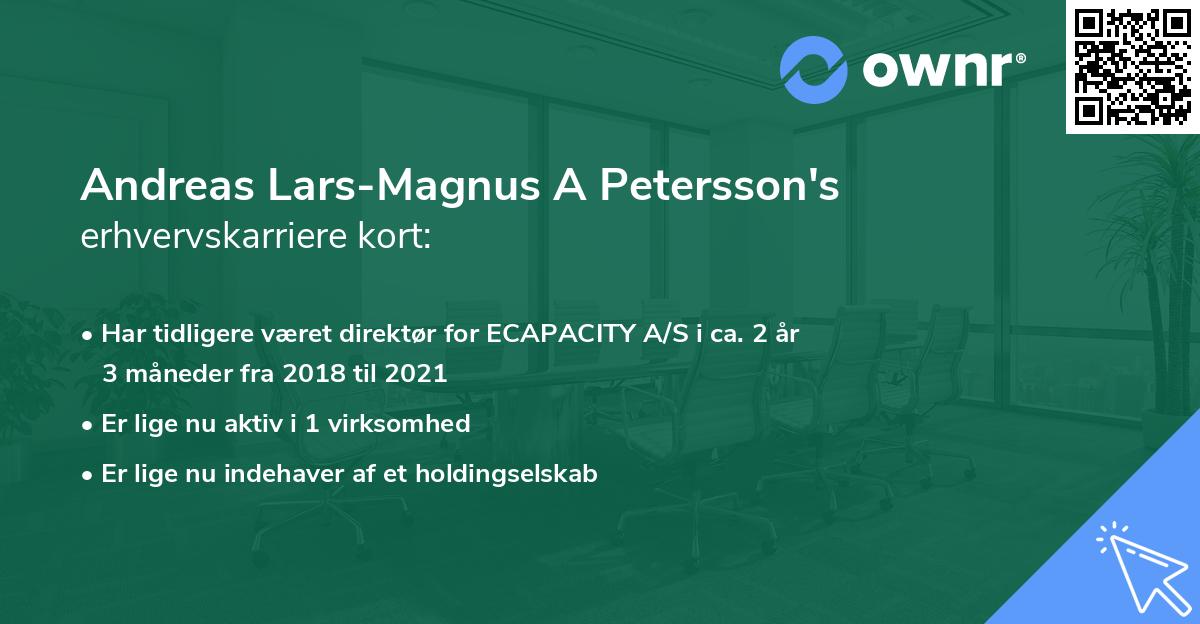 Andreas Lars-Magnus A Petersson's erhvervskarriere kort