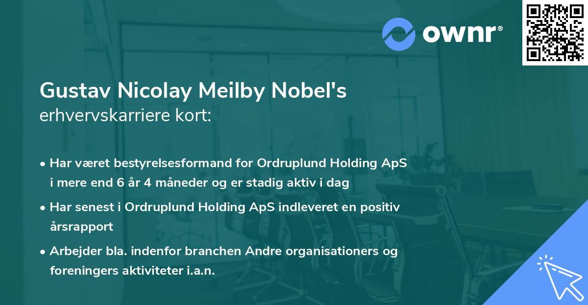 Gustav Nicolay Meilby Nobel's erhvervskarriere kort