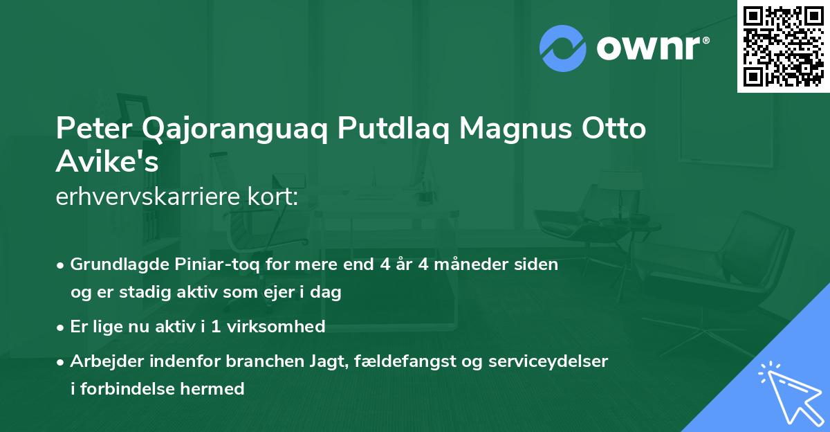 Peter Qajoranguaq Putdlaq Magnus Otto Avike's erhvervskarriere kort