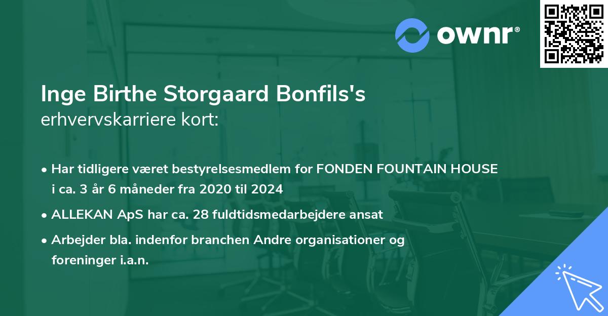 Inge Birthe Storgaard Bonfils's erhvervskarriere kort