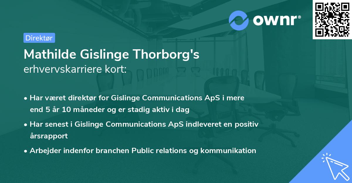Mathilde Gislinge Thorborg's erhvervskarriere kort