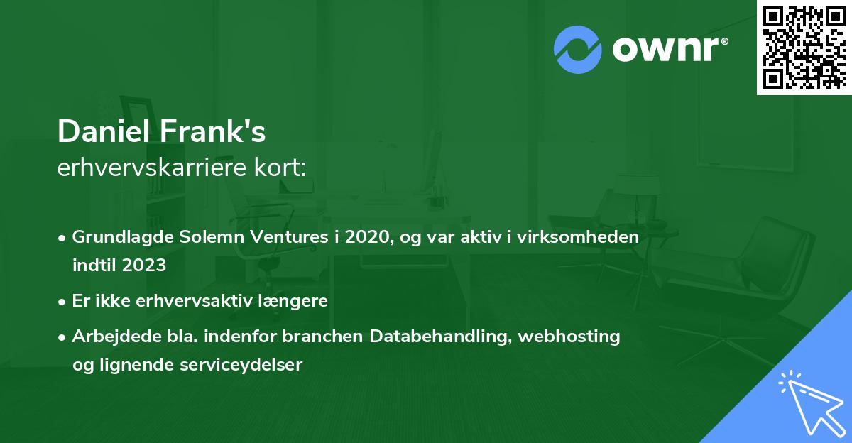 Daniel Frank's erhvervskarriere kort