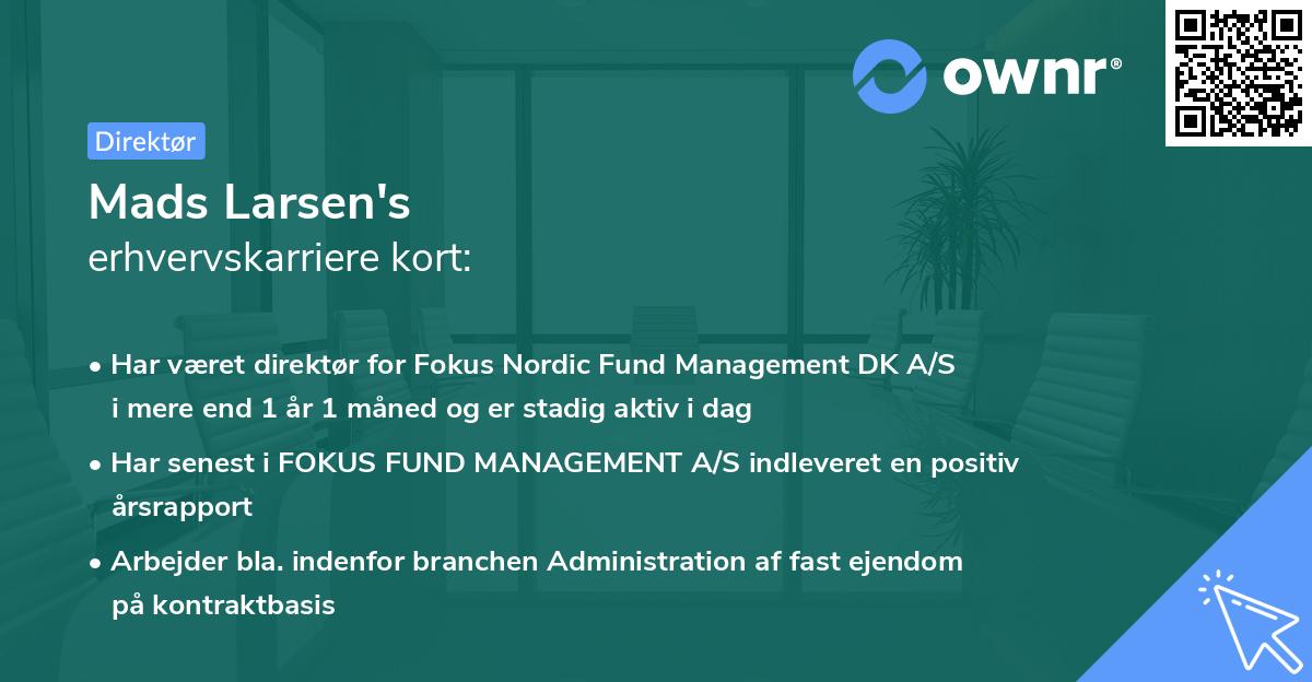 Mads Larsen's erhvervskarriere kort