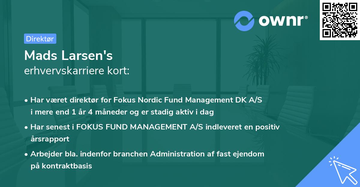Mads Larsen's erhvervskarriere kort