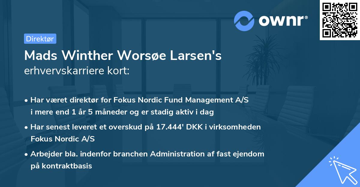 Mads Winther Worsøe Larsen's erhvervskarriere kort