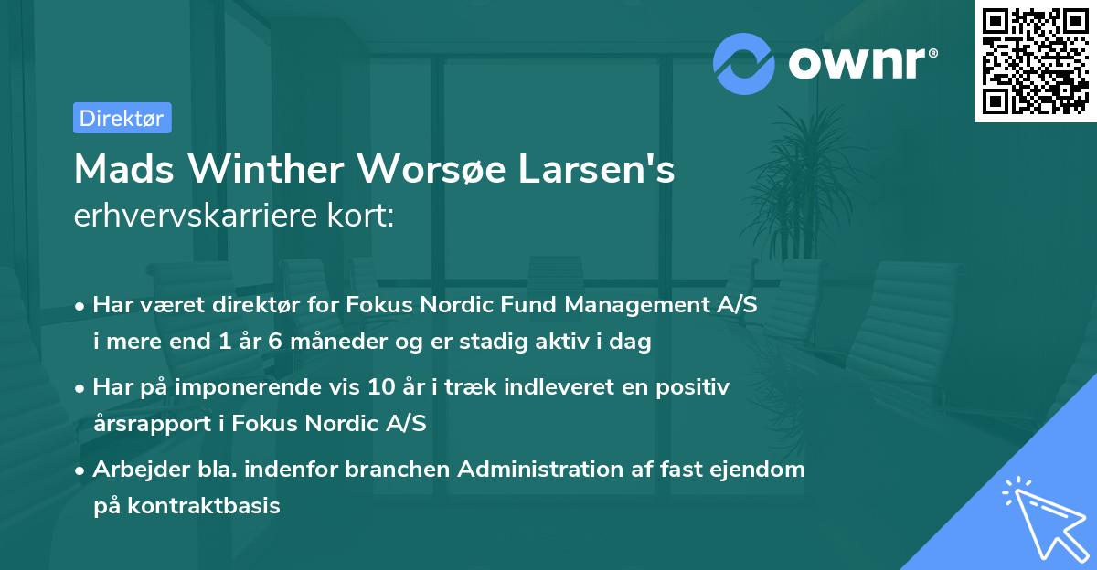 Mads Winther Worsøe Larsen's erhvervskarriere kort