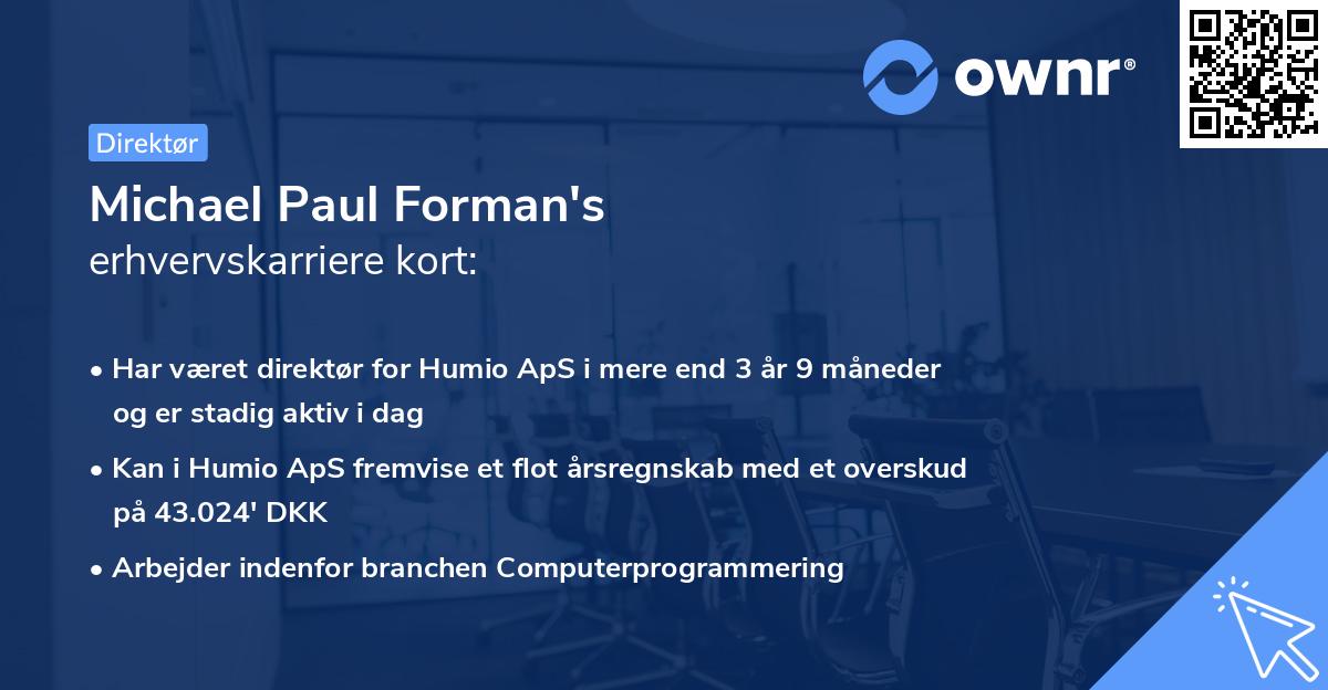 Michael Paul Forman's erhvervskarriere kort