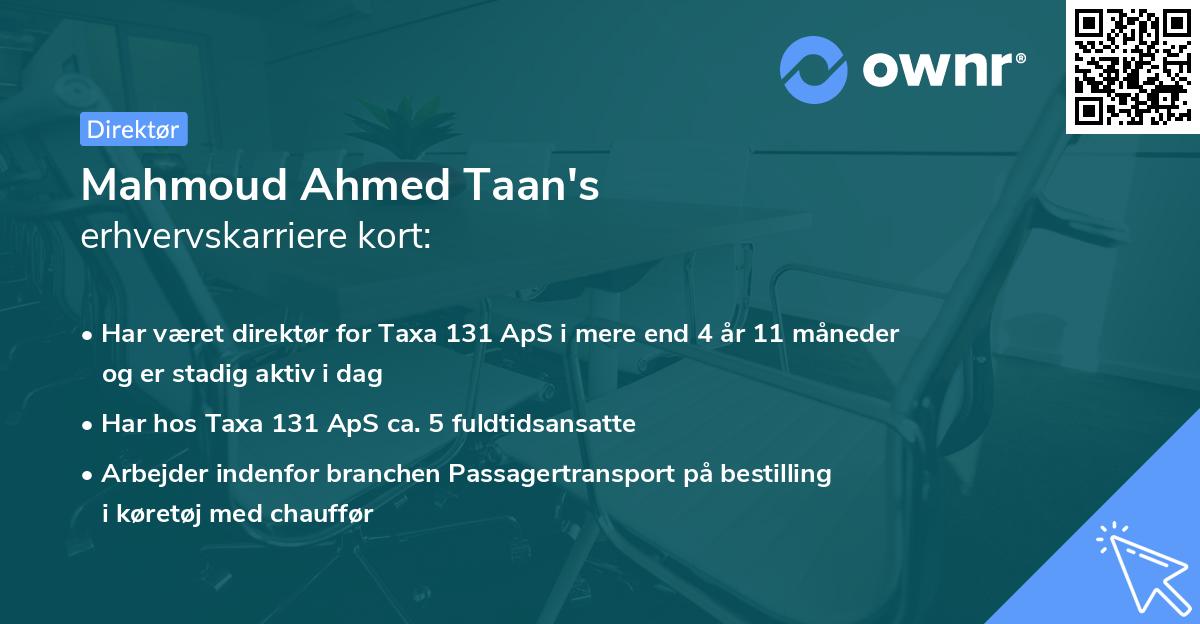 Mahmoud Ahmed Taan's erhvervskarriere kort