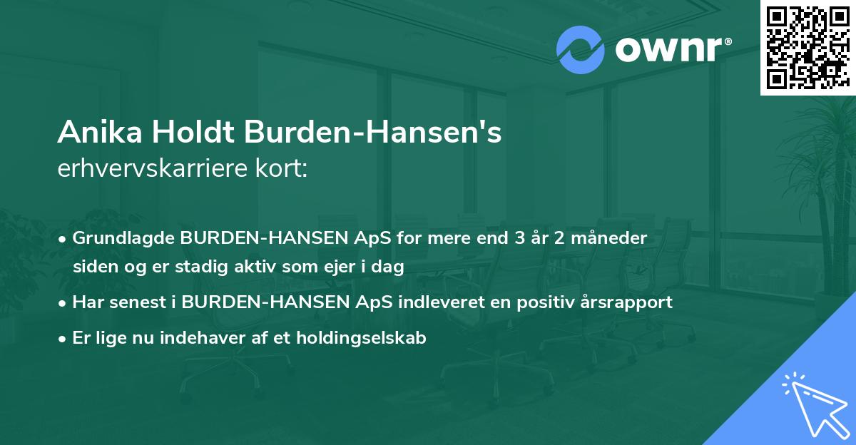 Anika Holdt Burden-Hansen's erhvervskarriere kort