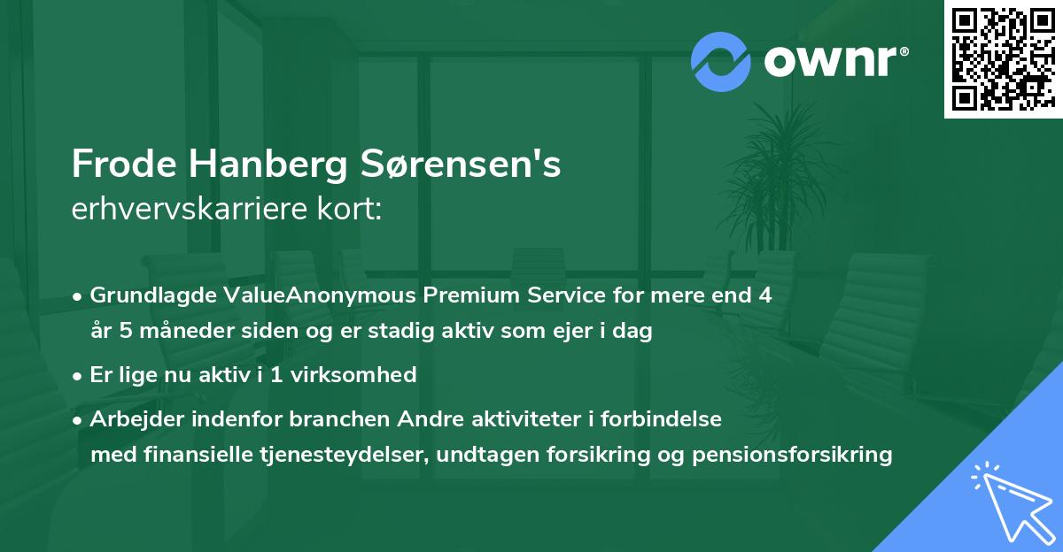 Frode Hanberg Sørensen's erhvervskarriere kort