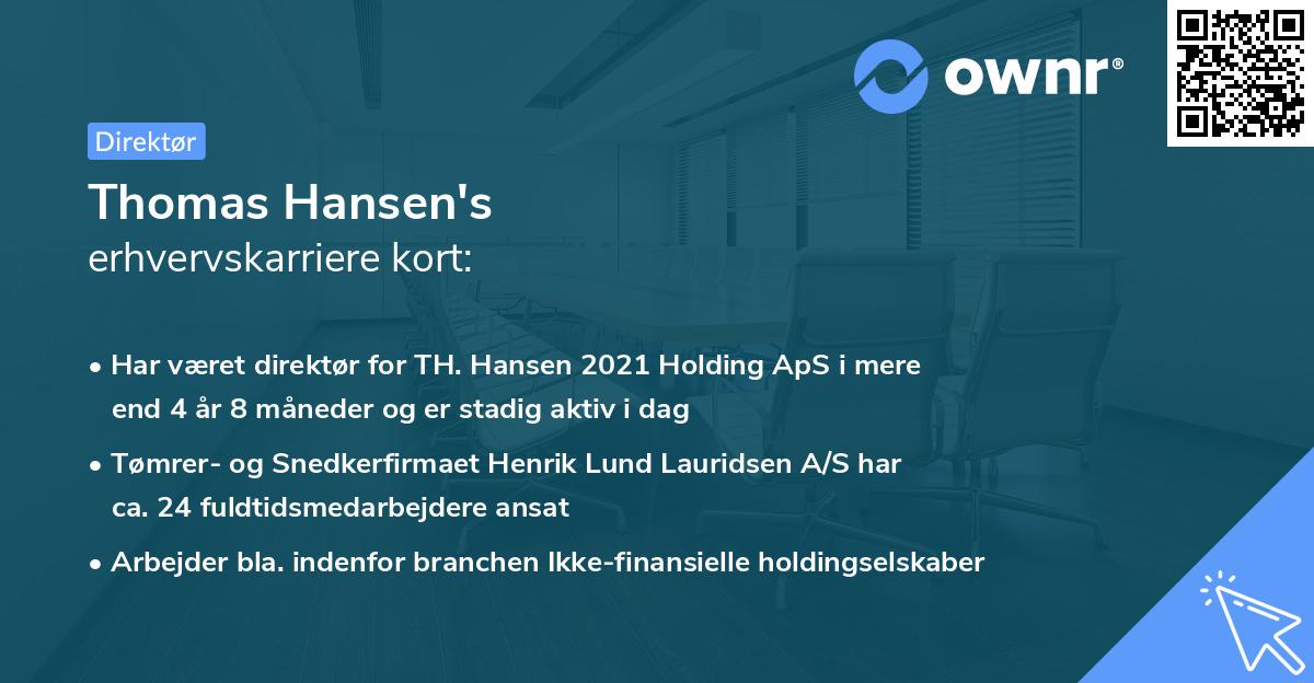 Thomas Hansen's erhvervskarriere kort