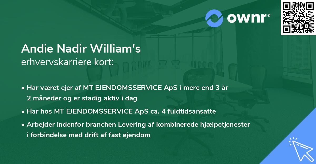 Andie Nadir William's erhvervskarriere kort