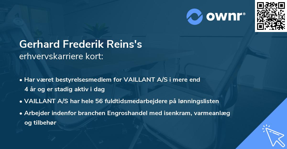 Gerhard Frederik Reins's erhvervskarriere kort