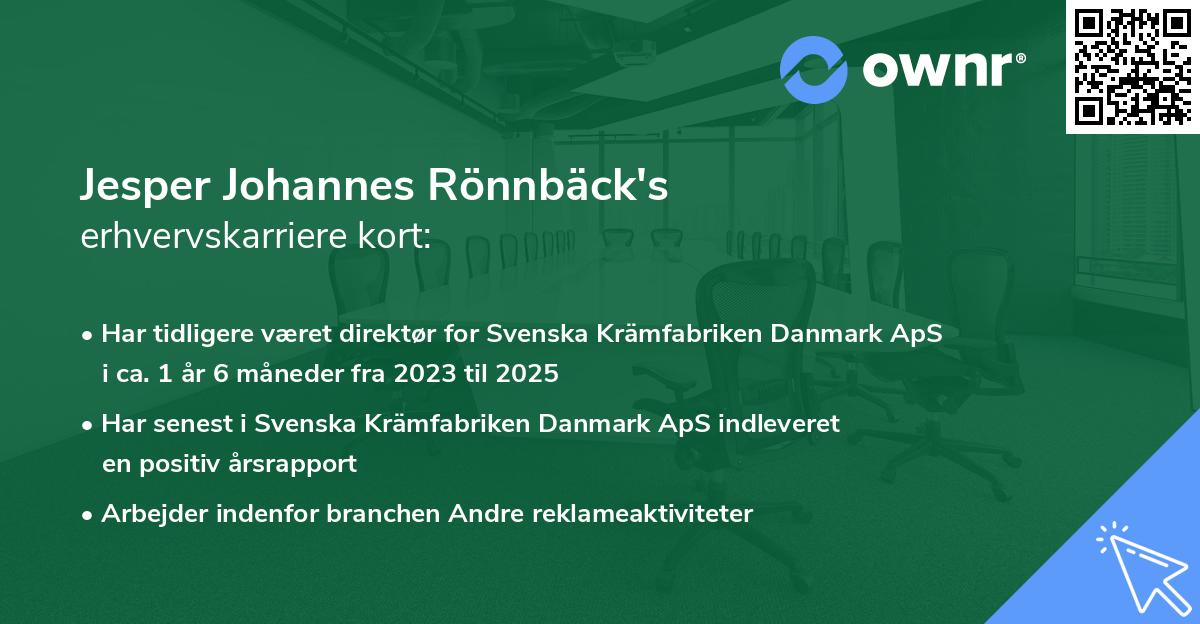 Jesper Johannes Rönnbäck's erhvervskarriere kort