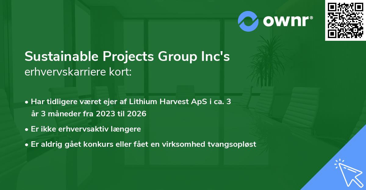 Sustainable Projects Group Inc's erhvervskarriere kort