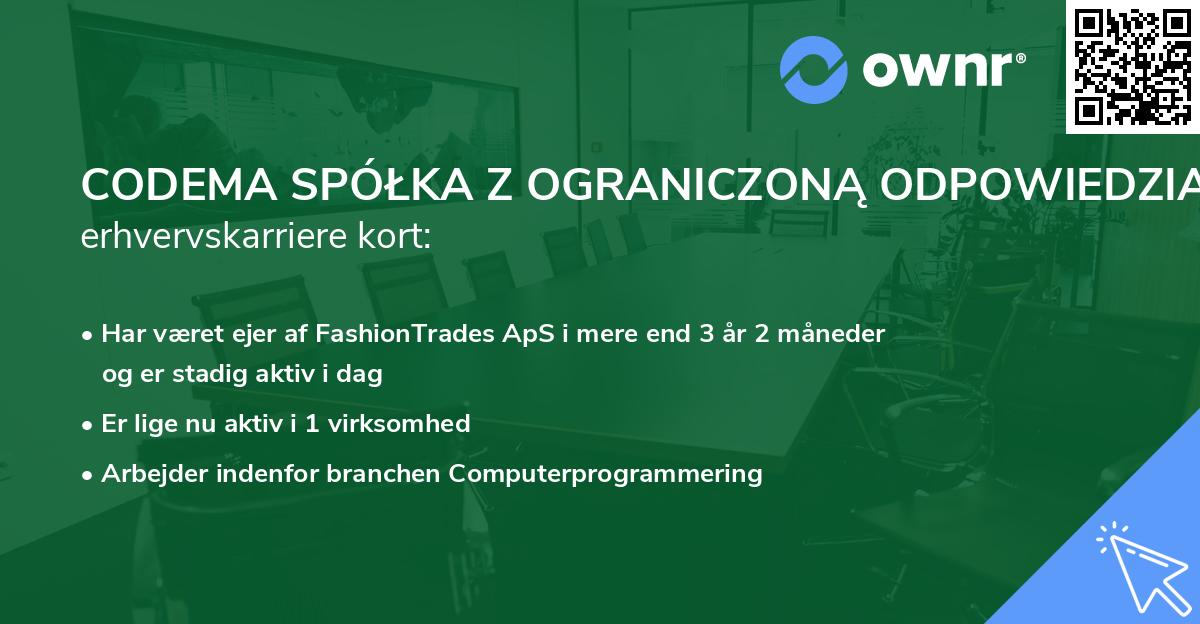 CODEMA SPÓŁKA Z OGRANICZONĄ ODPOWIEDZIALNOŚCIĄ's erhvervskarriere kort