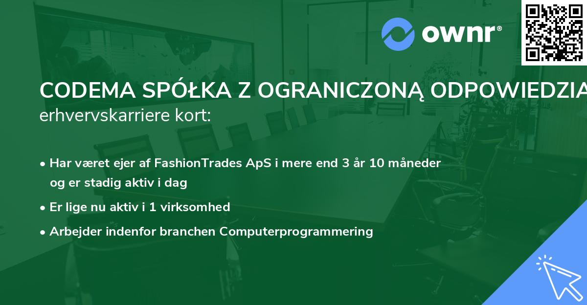 CODEMA SPÓŁKA Z OGRANICZONĄ ODPOWIEDZIALNOŚCIĄ's erhvervskarriere kort