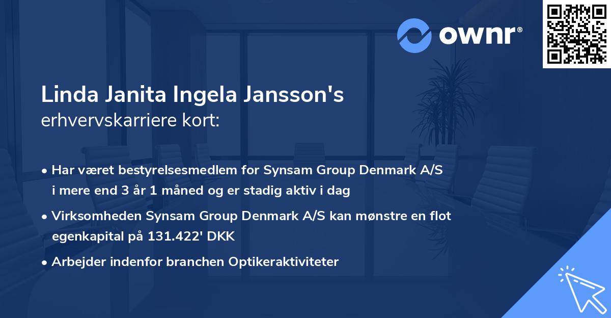 Linda Janita Ingela Jansson's erhvervskarriere kort