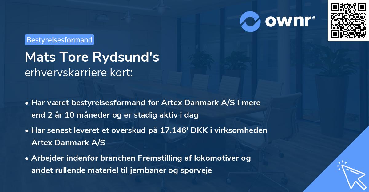 Mats Tore Rydsund's erhvervskarriere kort