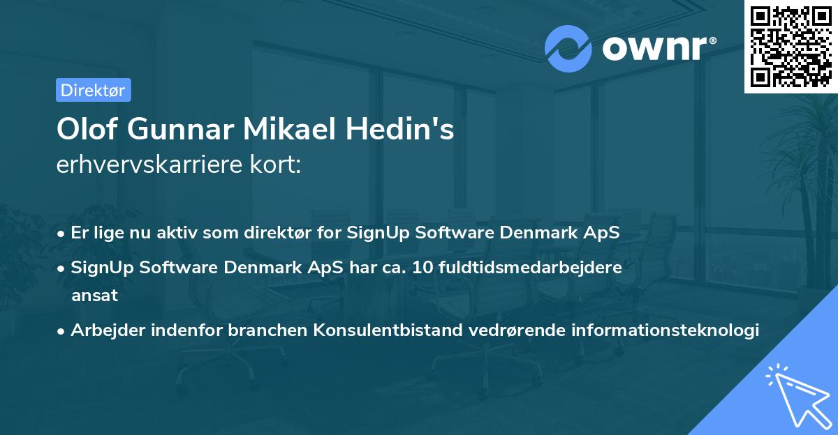 Olof Gunnar Mikael Hedin's erhvervskarriere kort
