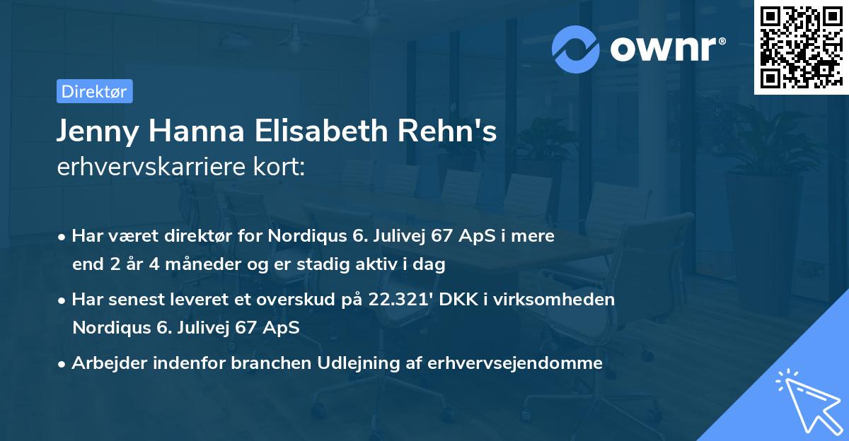 Jenny Hanna Elisabeth Rehn's erhvervskarriere kort