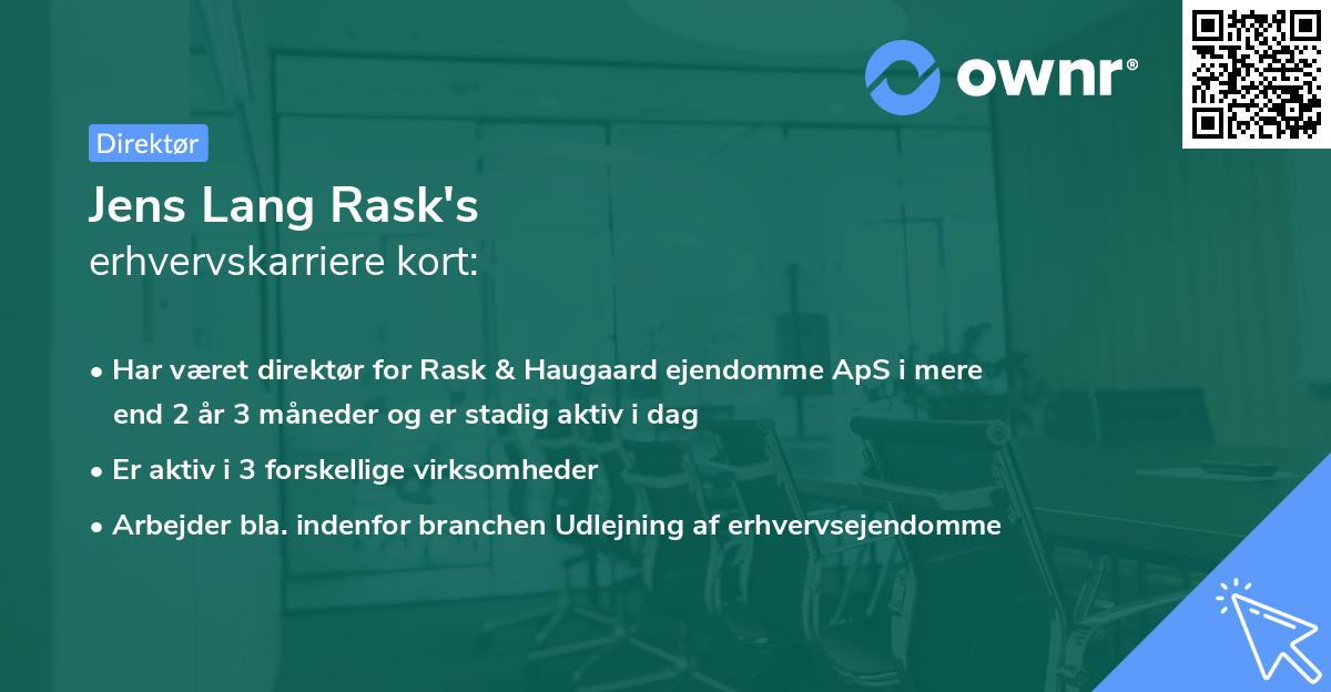 Jens Lang Rask's erhvervskarriere kort