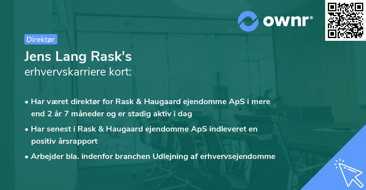 Jens Lang Rask's erhvervskarriere kort