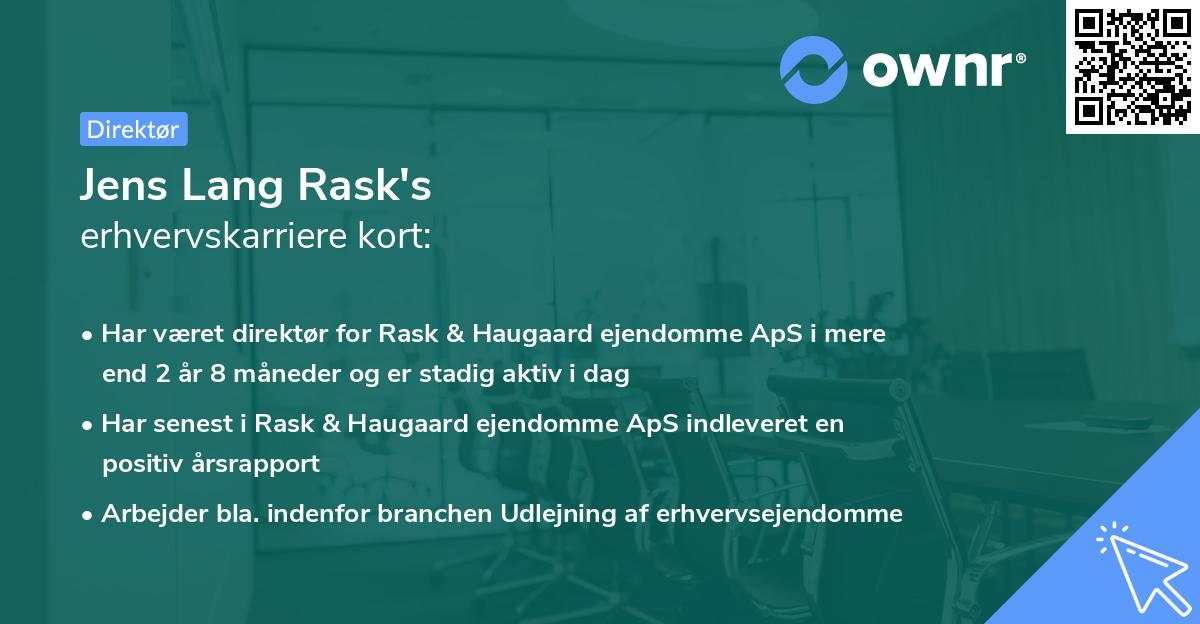 Jens Lang Rask's erhvervskarriere kort