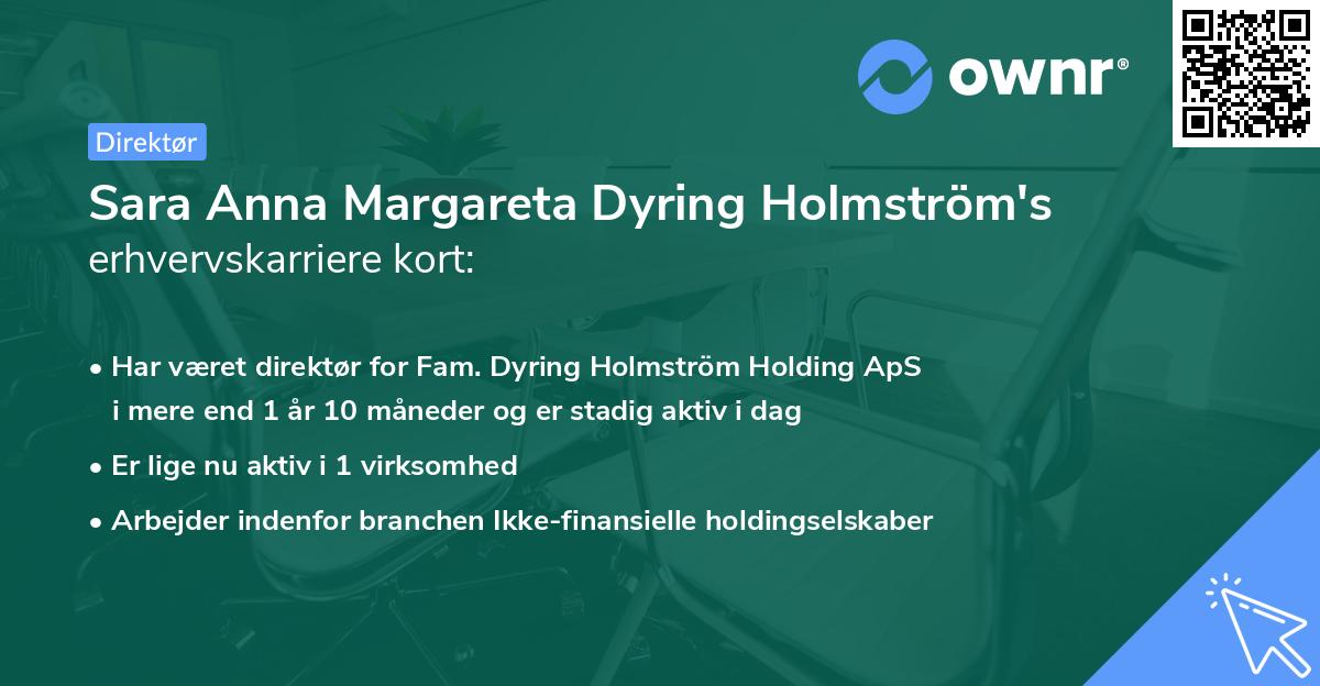 Sara Anna Margareta Dyring Holmström's erhvervskarriere kort