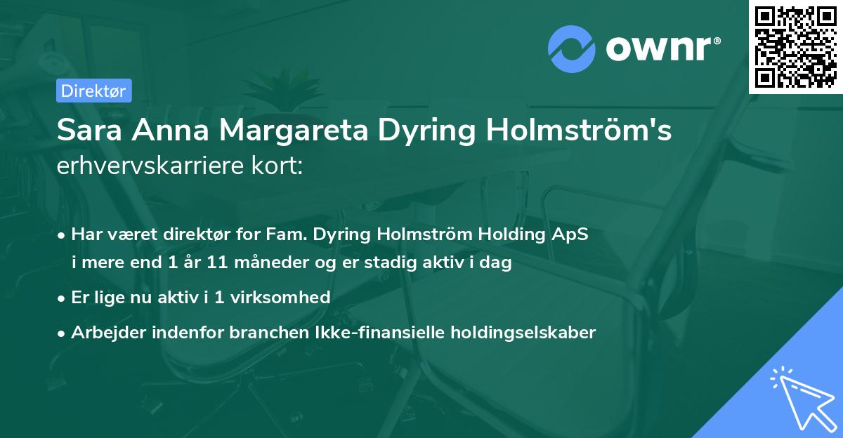 Sara Anna Margareta Dyring Holmström's erhvervskarriere kort